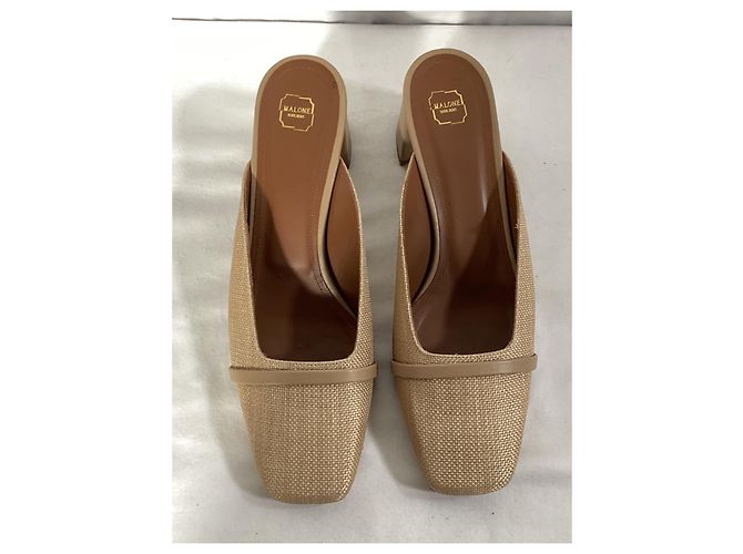 Autre Marque Mule a punta quadrata Carmen 45mm in rafia beige di Malone Souliers - vista 13