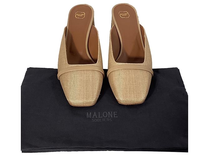 Autre Marque Mule a punta quadrata Carmen 45mm in rafia beige di Malone Souliers - vista 2