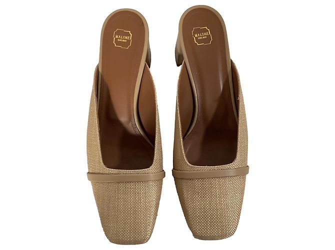 Autre Marque Mule a punta quadrata Carmen 45mm in rafia beige di Malone Souliers - vista 6