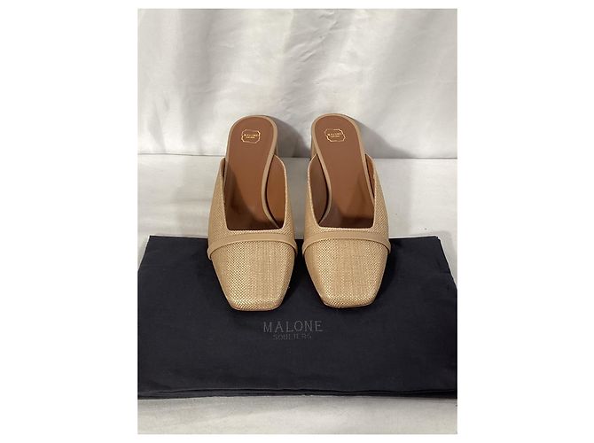 Autre Marque Mule a punta quadrata Carmen 45mm in rafia beige di Malone Souliers - vista 9