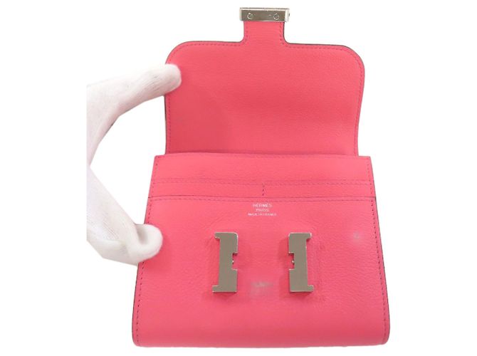 Billetera compacta con doblez Constance de Hermès Rosa - vista 4
