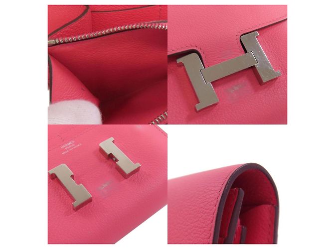 Billetera compacta con doblez Constance de Hermès Rosa - vista 8