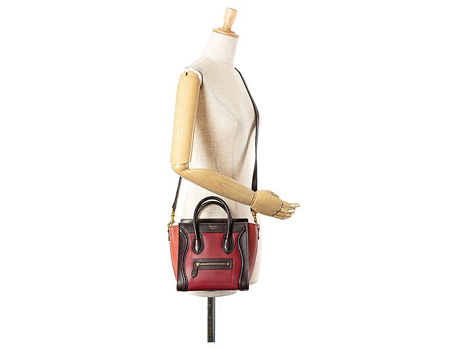 Luggage Céline Celine Rot Nano Tricolor Leder Reisetasche - Ansicht 12