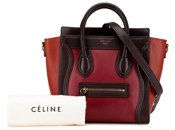 Luggage Céline Celine Rot Nano Tricolor Leder Reisetasche - Ansicht 13