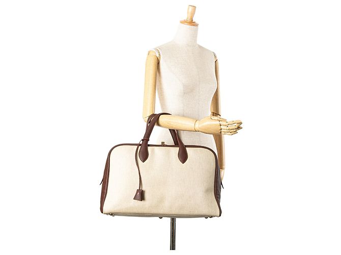 Hermès Marrone Toile e Clemence Victoria 43 Beige - vista 13
