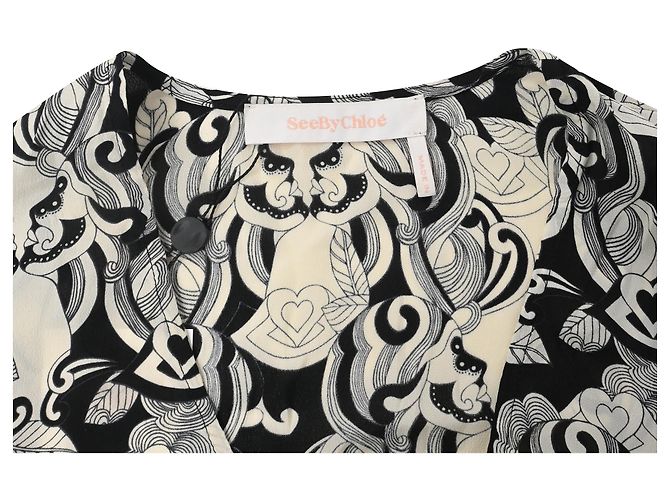 Abito midi stampato See by Chloé in viscosa nera Nero - vista 5