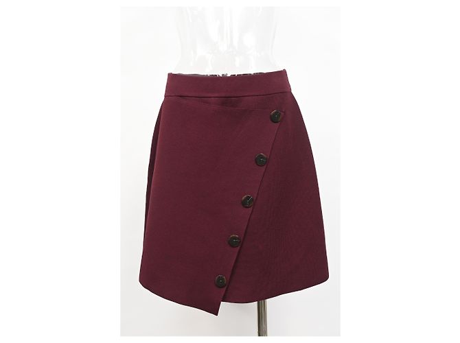 Falda asimétrica con botones decorativos Sandro Fiji en viscosa burdeos Roja - vista 6
