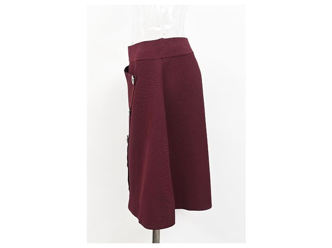 Falda asimétrica con botones decorativos Sandro Fiji en viscosa burdeos Roja - vista 7
