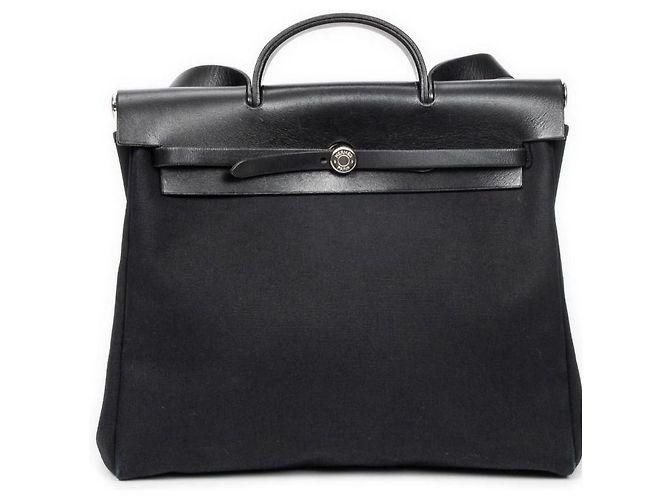 Borsa Hermès Herbag 2 in 1 in tela Nero - vista 2