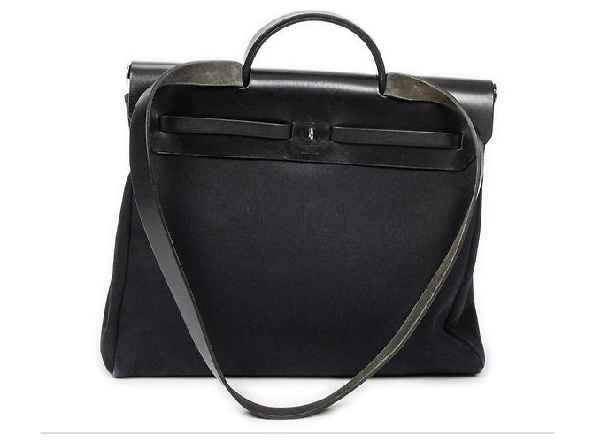 Borsa Hermès Herbag 2 in 1 in tela Nero - vista 3