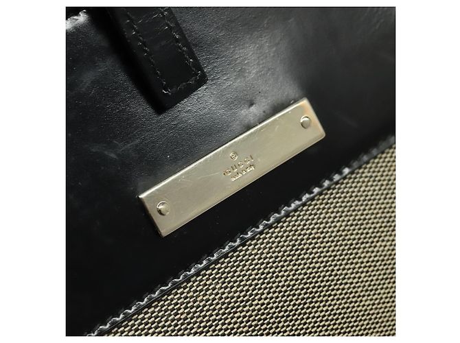 Bolsa Tote GUCCI em lona couro cinza preto prata 002 1122 Auth bs23009 Marrom - vista 10