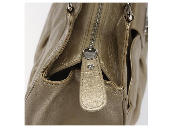 Borsa a mano in pelle Gancini Salvatore Ferragamo Auth am7952 D'oro - vista 10