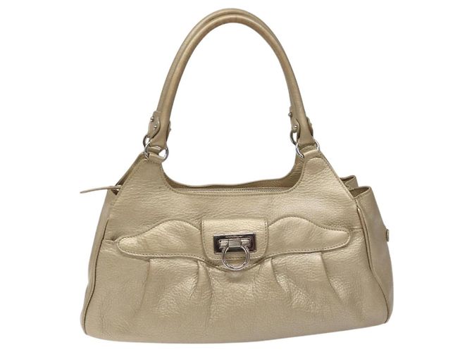 Borsa a mano in pelle Gancini Salvatore Ferragamo Auth am7952 D'oro - vista 13