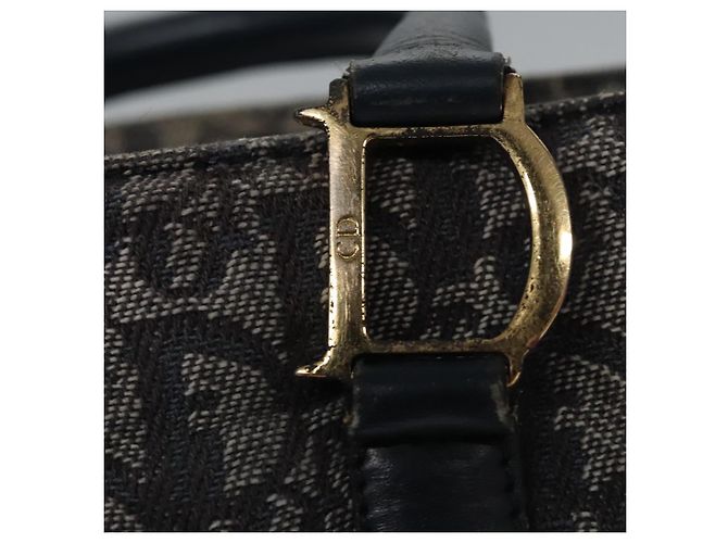 Borsa a mano in tela Trotter Christian Dior blu navy oro Auth bs22777 D'oro - vista 10