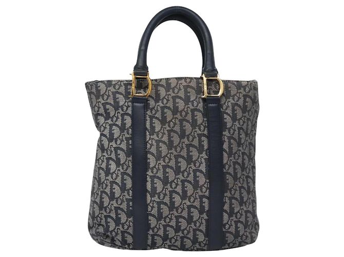Borsa a mano in tela Trotter Christian Dior blu navy oro Auth bs22777 D'oro - vista 13