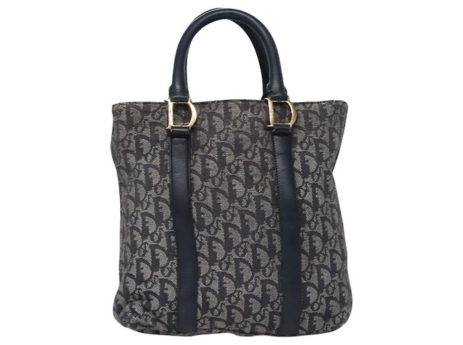 Borsa a mano in tela Trotter Christian Dior blu navy oro Auth bs22777 D'oro - vista 2