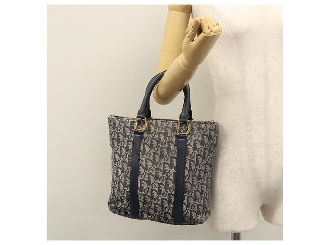 Borsa a mano in tela Trotter Christian Dior blu navy oro Auth bs22777 D'oro - vista 22