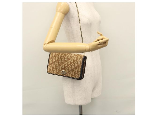 Borsa a spalla in tela Trotter Christian Dior marrone oro Auth BD118 D'oro - vista 25