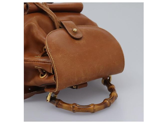 Zaino in pelle Gucci Bamboo marrone oro 003 2058 0030 Auth ep7524 D'oro - vista 6