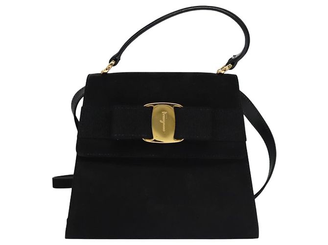 Borsa a mano Vala in suede 2 in 1 nera e oro Auth BA373 di Salvatore Ferragamo Nero D'oro - vista 13