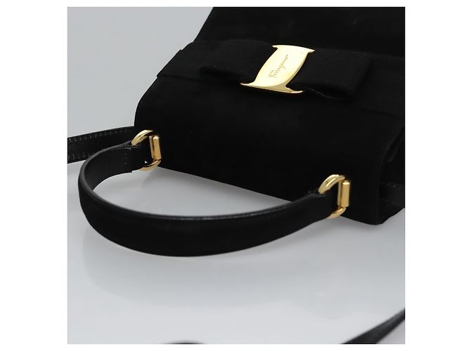 Borsa a mano Vala in suede 2 in 1 nera e oro Auth BA373 di Salvatore Ferragamo Nero D'oro - vista 6