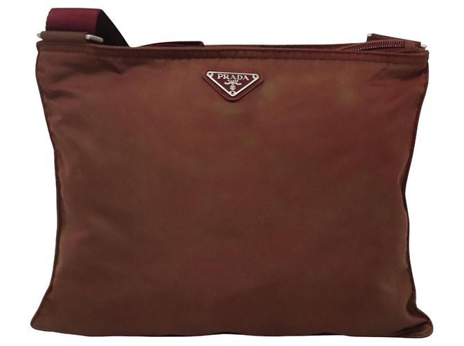 PRADA Borsa a Spalla in Nylon Rosso Vino Auth ar13308 Bordò - vista 13
