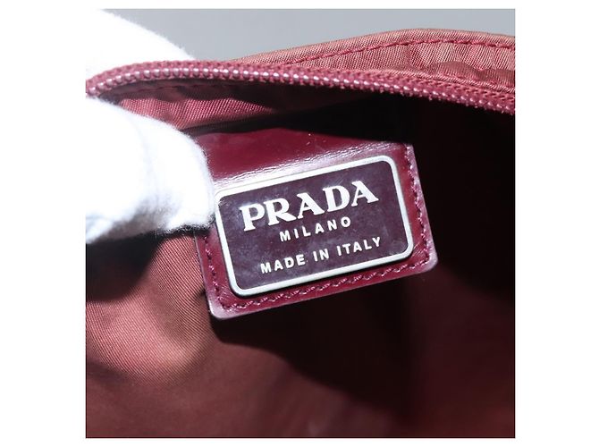 PRADA Borsa a Spalla in Nylon Rosso Vino Auth ar13308 Bordò - vista 19