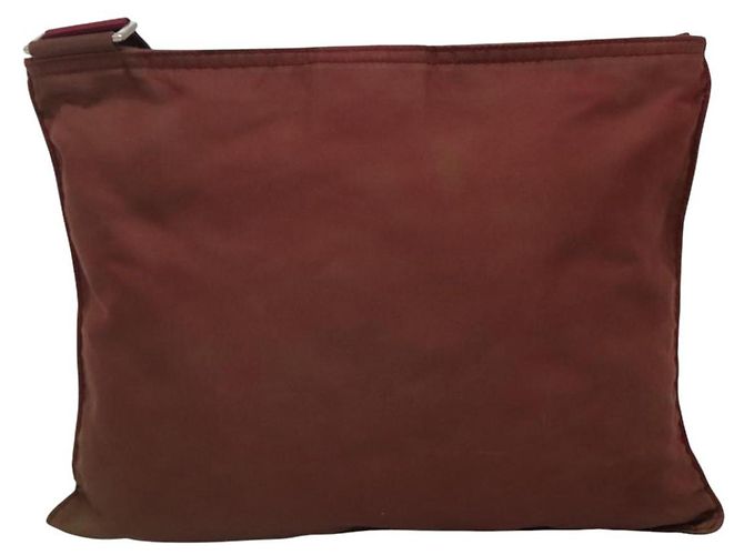 PRADA Borsa a Spalla in Nylon Rosso Vino Auth ar13308 Bordò - vista 2