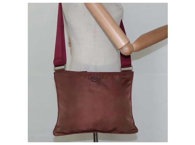PRADA Borsa a Spalla in Nylon Rosso Vino Auth ar13308 Bordò - vista 22
