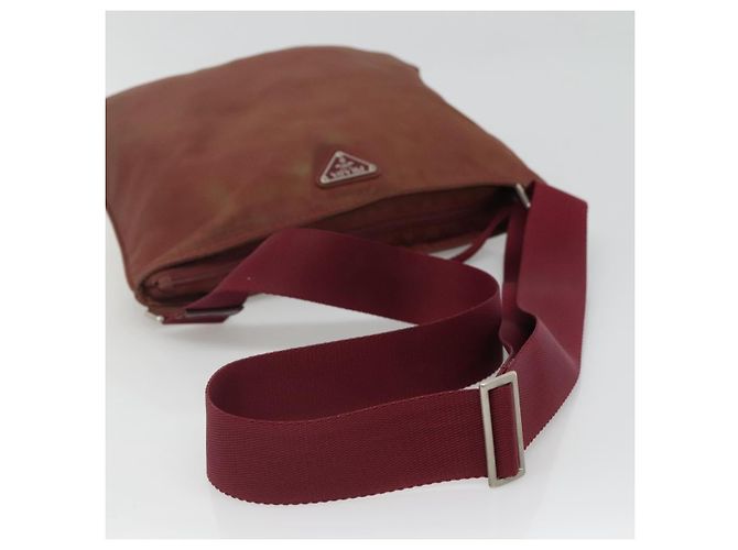 PRADA Borsa a Spalla in Nylon Rosso Vino Auth ar13308 Bordò - vista 7