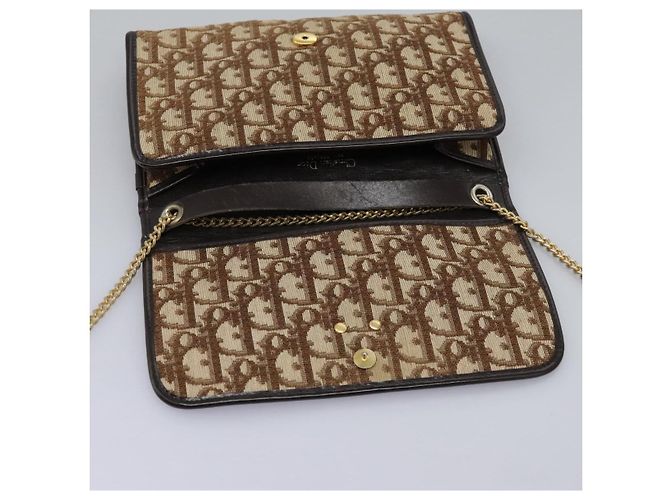 Borsa a spalla in tela Trotter Christian Dior marrone oro Auth KD045 D'oro - vista 10