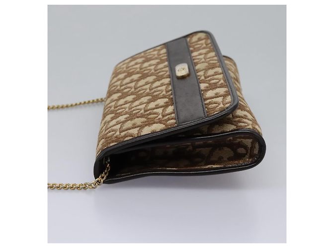 Borsa a spalla in tela Trotter Christian Dior marrone oro Auth KD045 D'oro - vista 3