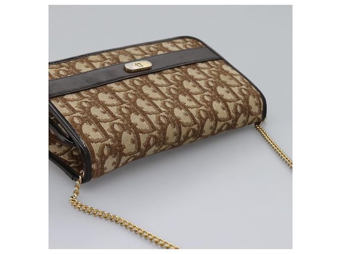 Borsa a spalla in tela Trotter Christian Dior marrone oro Auth KD045 D'oro - vista 6