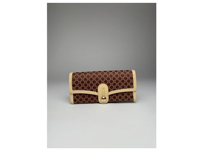 Triomphe Céline Vintage Celine Leather Canvas Monogram Wallet Brown - view 10