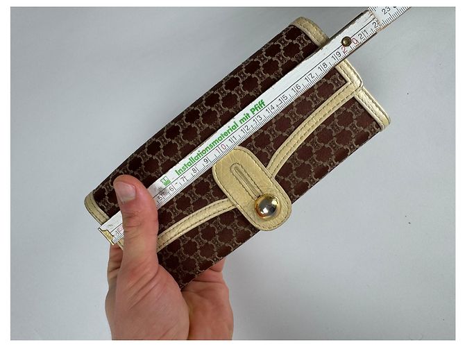 Triomphe Céline Vintage Celine Leather Canvas Monogram Wallet Brown - view 9