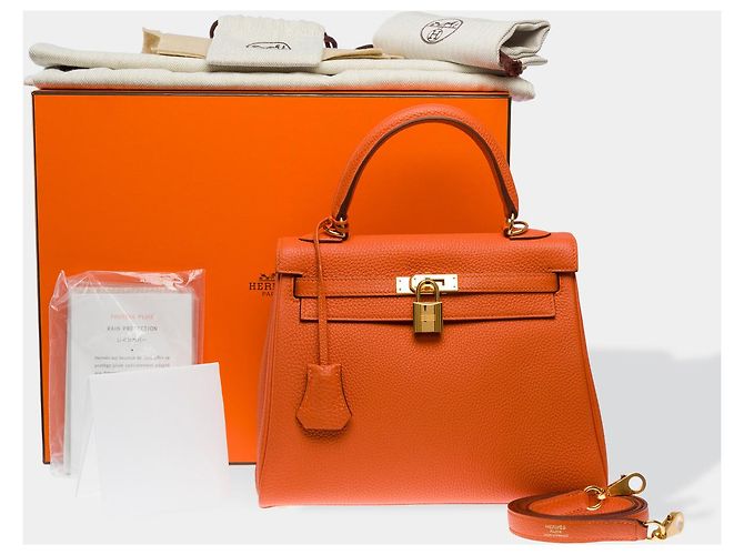 Hermès Sac HERMES Kelly 25 en Cuir Orange - 102578 - vue 2