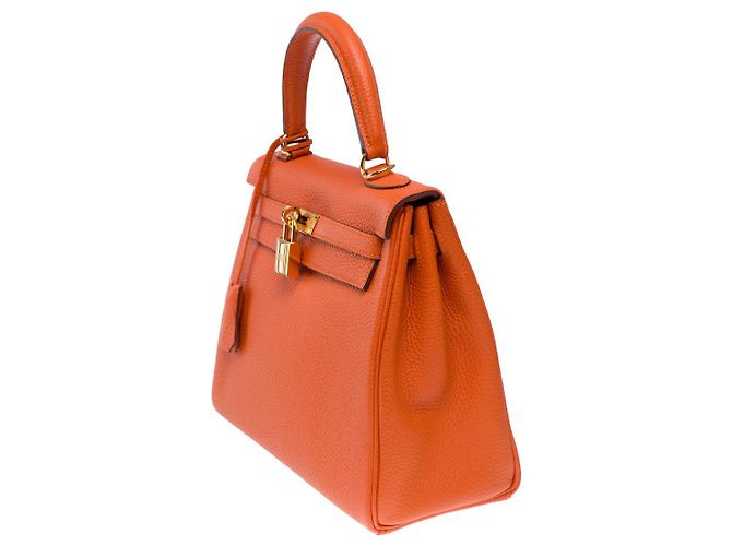 Hermès Sac HERMES Kelly 25 en Cuir Orange - 102578 - vue 5