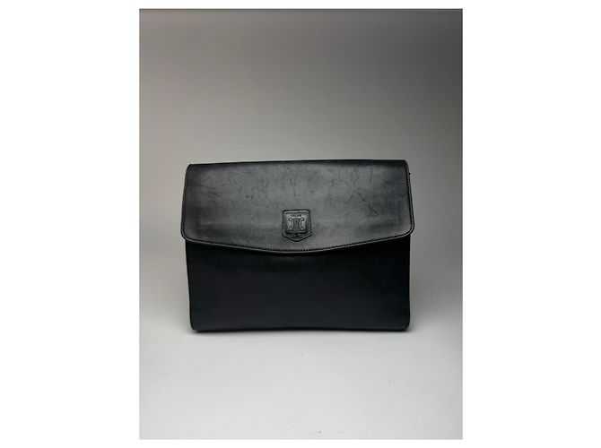 Céline Clutch in pelle Triomphe vintage Celine Paris nera Nero - vista 11