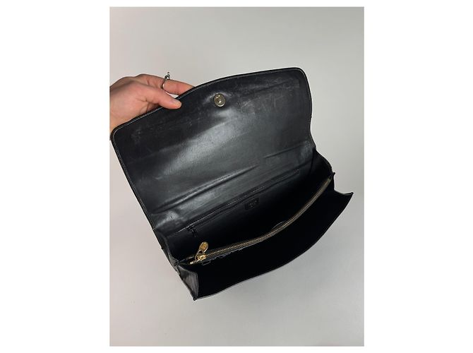 Céline Clutch in pelle Triomphe vintage Celine Paris nera Nero - vista 3
