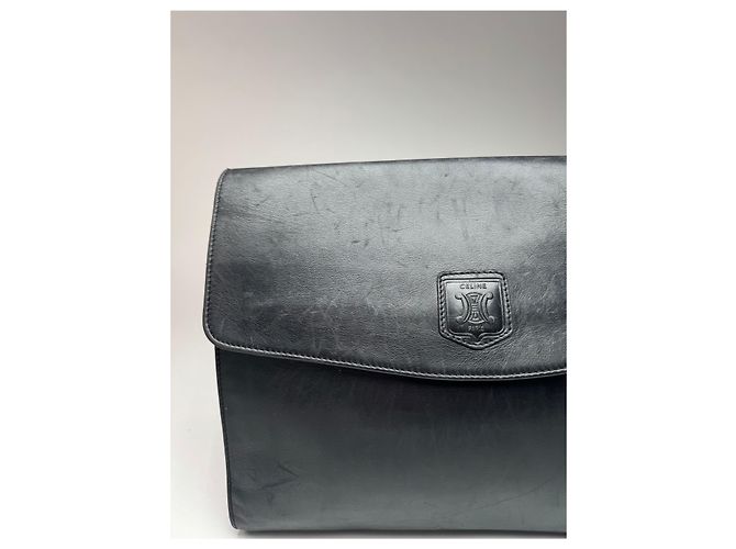Céline Clutch in pelle Triomphe vintage Celine Paris nera Nero - vista 6