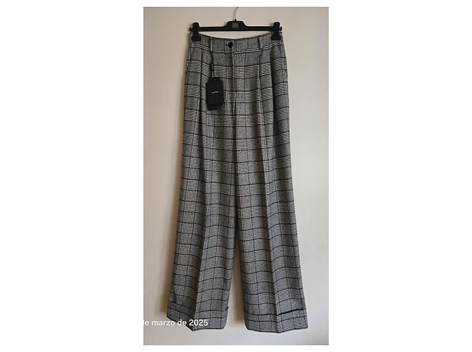 Dolce & Gabbana Calça extra longa com pregas e perna larga Preto Branco - vista 3