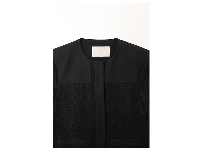 Schwarzer Polyester-Einreiher-Blazer mit Spitzen-Details von Jason Wu - Ansicht 10