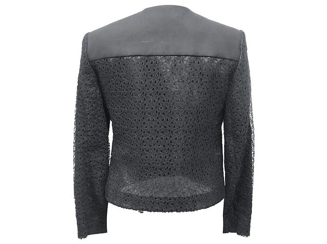 Schwarzer Polyester-Einreiher-Blazer mit Spitzen-Details von Jason Wu - Ansicht 3