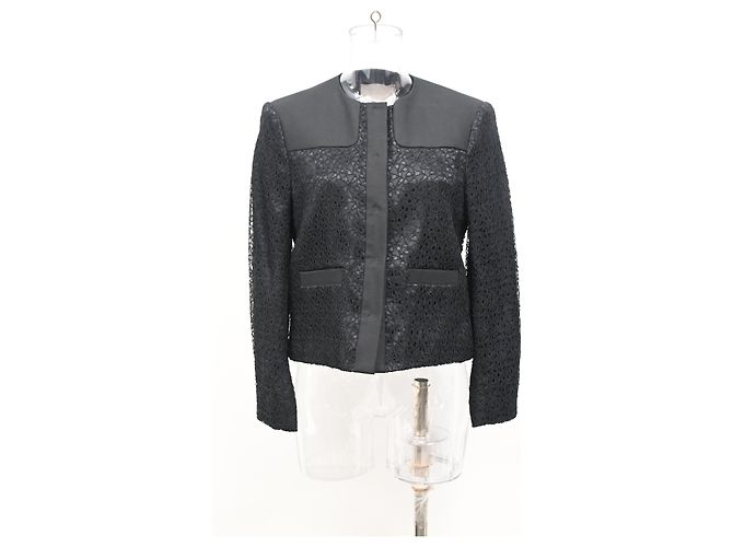 Schwarzer Polyester-Einreiher-Blazer mit Spitzen-Details von Jason Wu - Ansicht 6