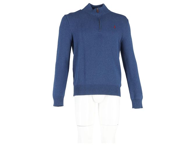 Polo Ralph Lauren Pullover mit Stehkragen und langen Ärmeln aus blauer Baumwolle - Ansicht 4