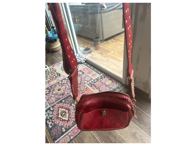 Claris Virot LILY Bolsa de ombro em python e camurça vermelha Vermelho - vista 2