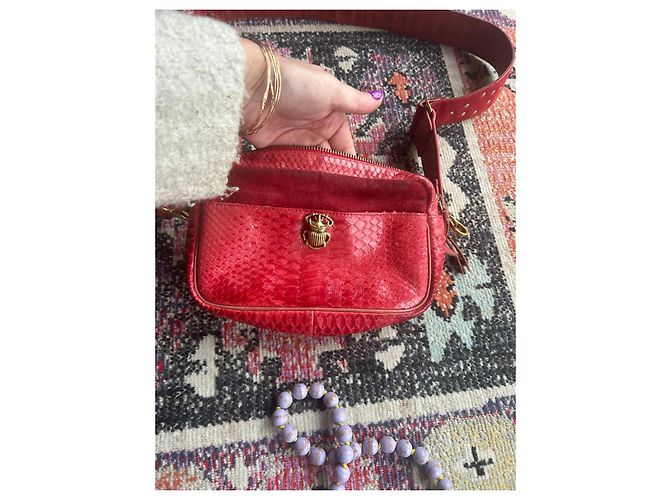 Claris Virot LILY Bolsa de ombro em python e camurça vermelha Vermelho - vista 3