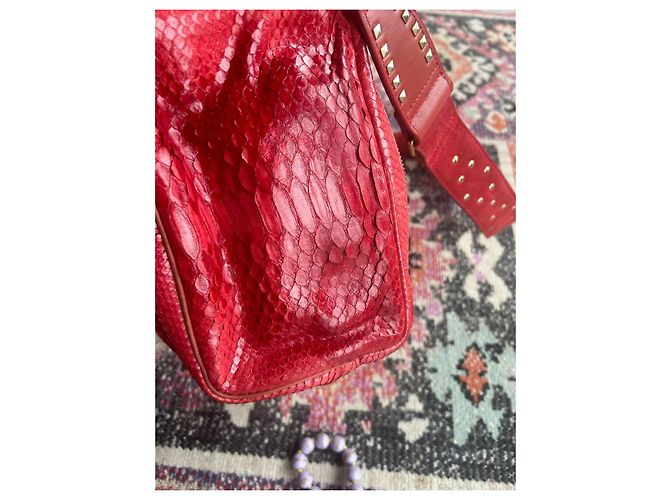 Claris Virot LILY Bolsa de ombro em python e camurça vermelha Vermelho - vista 4