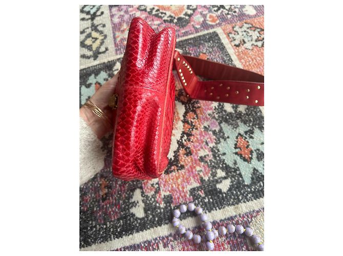 Claris Virot LILY Bolsa de ombro em python e camurça vermelha Vermelho - vista 5