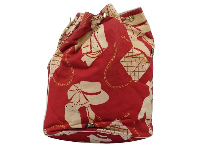Borsa a spalla con catena CHANEL in tela rossa oro CC Auth 114940 Rosso D'oro - vista 13